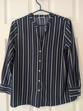 Classic Navy Stripe Button-Front Women’s Top